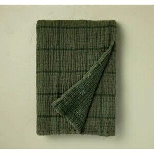 Grid Matelassé Throw Blanket Dark Green - Hearth & Hand with Magnolia NEW